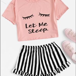 Eye and Letter Top & Ruffle Striped Shorts PJ Set